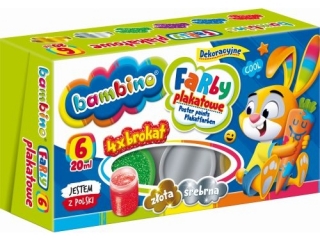 Farby plakatowe BAMBINO 6 kolorów, 20 ml BROKAT [opakowanie=