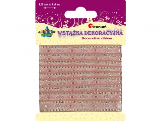 Wstążka tekstylna 1, 2cm x 1, 5m z wzorem brokatowym jasnoróżowa