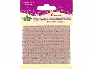 Wstka tekstylna 1, 2cm x 1, 5m z wzorem brokatowym jasnorowa