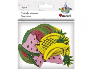 Naklejki piankowe arbuzy połówki 51x28mm i cząstki 24x42mm, ananasy 24x53mm, banany 23x55mm 24szt.
