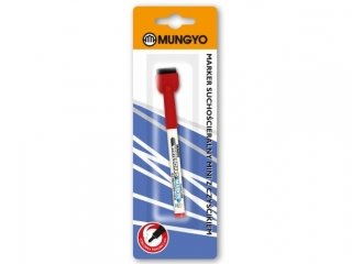 MUNGYO MARKER SUCHOŚCIERALNY MINI Z CZYŚCIKIEM CZERWONY NA BLISTRZE