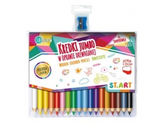 Kredki Jumbo w oprawie drewnianej 18 kolorw + temperwka [opakowanie=8szt]