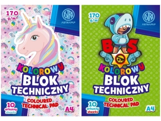 Blok kolorowy barwiony w masie ASTRAPAP A4 170g 10 ark "PixelxUnicorn" [opakowanie=10szt]