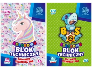 Blok kolorowy barwiony w masie ASTRAPAP A3 170g 10 ark "PixelxUnicorn" [opakowanie=10szt]