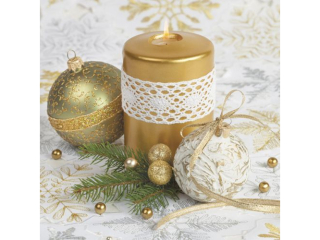 Serwetki POL-MAK GWIAZDKA Daisy Lunch 33cm 20szt. Gold Candle with Lace Arrangement SD_GW_018301  [opakowanie=24szt]