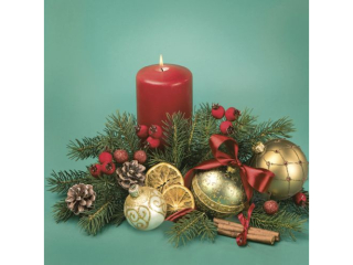 Serwetki POL-MAK GWIAZDKA Daisy Lunch 33cm 20szt. Red Candle Composition on Green  SD_GW_018701  [opakowanie=24szt]