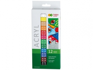 Farba akrylowa hobby, zestaw 12 kolorów x 12 ml, Happy Color