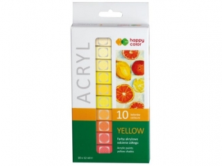 Farba akrylowa zestaw 10 kolorów x 12 ml, odcienie żółtego, Happy Color