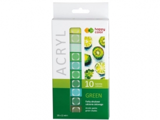 Farba akrylowa zestaw 10 kolorów x 12 ml, odcienie zielonego, Happy Color