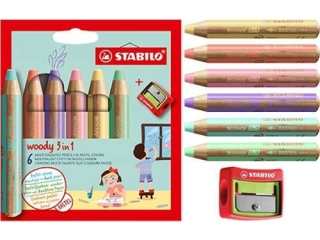 Kredka drewniana STABILO woody 3 w 1 pastelowa etui z temperówką 6 szt.