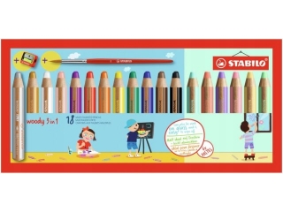 Kredka drewniana STABILO woody 3 w 1 pastelowa etui 18 szt. z temperówką i pędzelkiem