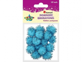 Pompony brokatowe 1, 8cm jasnoniebieskie 15szt.