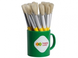Pędzel przedszkolaka, gruby krótki drążek, szczecina, okrągły , kubek 20szt, Happy Color