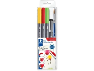 Zestaw akwarelowy Kwiaty: 3 x Brush Pen S 3001, 1 x S308 03-9, 1 x pędzelek, Staedtler