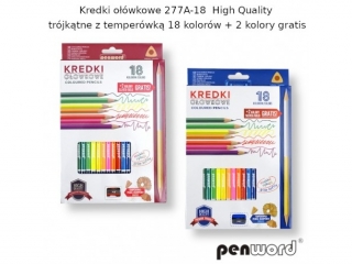 KREDKI OŁÓWKOWE 2777A-18 HIGH QUALITY TRÓJKĄTNE Z TEMPERÓWKĄ 18 KOLORÓW + 2 KOLORY GRATIS (SZPSH)