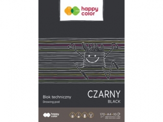 Blok techniczny czarny A4, 170g, 10 ark, Happy Color [opakowanie=20szt]