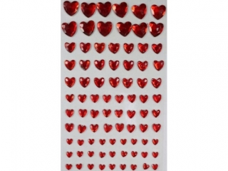 Krysztaki samoprzylepne serca mix rozmiarw 9x10/8x8/6x7mm czerwone 88szt.