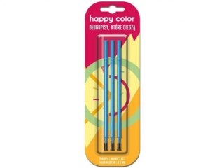 Wkady do dugopisu wymazywalnego, Stand. A, 0.5mm, niebieski, 3 sztuki na blistrze, Happy Color [opakowanie=10szt]