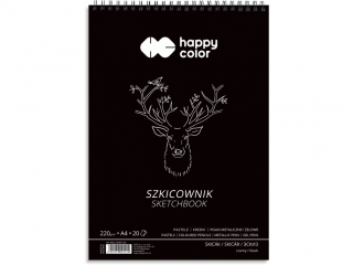Szkicownik na spirali CZARNY A4, 20 ark, 220g, Happy Color [opakowanie=5szt]