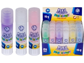 Klej w sztyfcie transparentny PVP ASTRA Pastel Line 15 g - 24 szt. display [opakowanie=24szt]