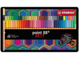 Cienkopis STABILO point 88 pudełko metalowe 66 szt. ARTY