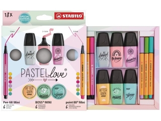 Zestaw Cienkopis STABILO point 88 mini/Flamaster STABILO Pen 68 Mini/zakreślacz BOSS Mini Pastellove 2.0 - etui 18 szt.