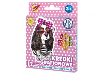 Kredki grafionowe okrge ASTRAKIDS Pieski - 12 kolorw - 7/85 mm [opakowanie=12szt]