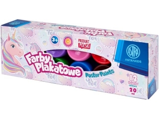 Farby plakatowe Jednoroec Astra kids 12 kol x 20 ml [opakowanie=4szt]