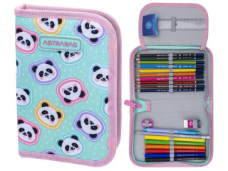 Piórnik pojedynczy jednoklapkowy z wyposażeniem ASTRABAG MINTY PANDAS, AC11