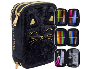 Piórnik JUMBO potrójny z wyposażeniem ASTRABAG FLUFFY KITTY BLACK, AC31