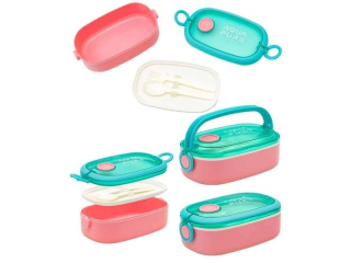 Śniadaniówka AQUA PURE ze sztuccami, mint/pink