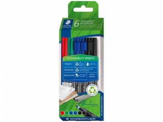 Foliopis Lumocolor, F, wodoodporny, Eco line, 6 szt. (2x -9, 2 x -3, -2, -5), Staedtler