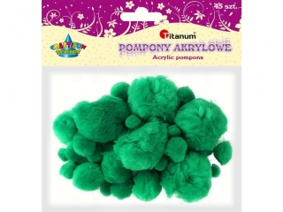 Pompony akrylowe mix rozmiarów 45szt. zielone