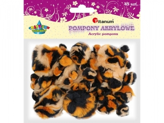 Pompony akrylowe cętki tygrysa 45szt. mix rozmiarów brązowo-czarne