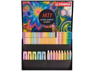 Zestaw Cienkopis STABILO point 88/Flamaster Pen 68/Kredka drewniana Woody 3 in 1/Zakreślacz BOSS Original Pastel/Kredka drewniana aquacolor - pudełko