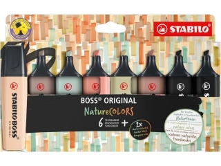 Zakrelacz STABILO BOSS ORIGINAL NatureCOLORS etui kartonowe 8 szt. (w tym 2 szt. czarnego markera) [opakowanie=5szt]