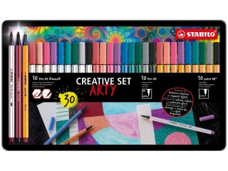 Zestaw Cienkopis STABILO point 88/Flamaster Pen 68/Flamaster Pen 68 brush - etui metalowe 30 szt. ARTY Creative Set