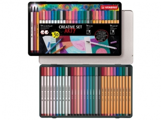 Zestaw Cienkopis STABILO point 88/Flamaster Pen 68/Flamaster Pen 68 brush - etui metalowe 30 szt. ARTY Creative Set