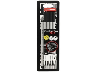 Zestaw Cienkopis STABILO point 88/Flamaster Pen 68/Flamaster Pen 68 brush - czarny - STABILO Creative Tips - kartonowe etui 5 sztuk ARTY