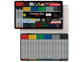 Zestaw Cienkopis STABILO point 88/Flamaster Pen 68/Flamaster Pen 68 brush - STABILO Creative Tips - etui metalowe 30 sztuk ARTY