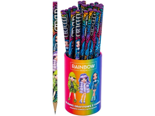 Owki grafitowe trjktne HB z gumk Rainbow High - 36 sztuk drum [opakowanie=36szt]