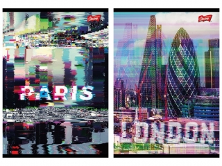 Zeszyt A5 60 kartek krata okadka laminowana lakier miejscowy UV 70 g/m2 GLITCHED CITY [opakowanie=10szt]