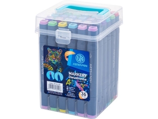 Markery artystyczne kwadratowe dwustronne ASTRAPEN - 36 kolorów - 30 standardowych i 6 pastelowych - super cienka i pędzelkowa końcówka [opakowanie=12