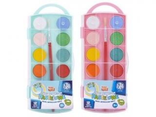Farby akwarelowe pastelowe Astra 12 kol - fi 23, 5mm z eurozawieszk� [opakowanie=10szt]