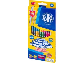 Kredki owkowe trjktne dwustronne ASTRA - 12=24 kolory z temperwk - zota i srebrna kredka w komplecie  [opakowanie=12szt]