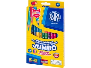 Kredki owkowe dwustronne jumbo ASTRA - 12=24 kolory z temperwk, tczowa kredka dwustronna w komplecie [opakowanie=6szt]