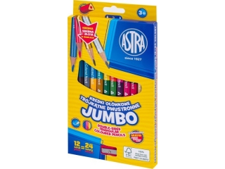 Kredki owkowe dwustronne jumbo ASTRA - 12=24 kolory z temperwk, zota i srebrna kredka w komplecie  [opakowanie=12szt]