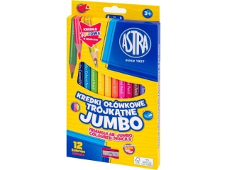 Kredki owkowe trjktne jumbo ASTRA - 12 kolorw z temperwk, tczowa kredka w komplecie  [opakowanie=12szt]