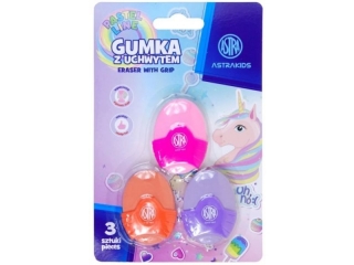 Gumka owalna z uchwytem ASTRAKIDS Unicorn - 3 szt. blister [opakowanie=12szt]