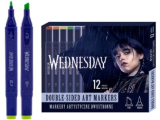 Markery artystyczne trjktne dwustronne WEDNESDAY - 12 kolorw - pdzelkowa i cita kocwka - 12 szt. PET box [opakowanie=12szt]
